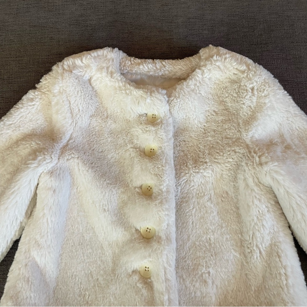 Girls Cream Faux Fur Jacket Cozy Button Front Coat 3T